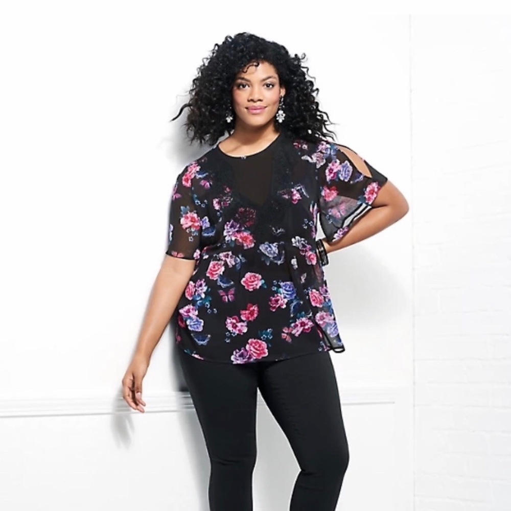 Torrid Floral and Butterfly Babydoll Top